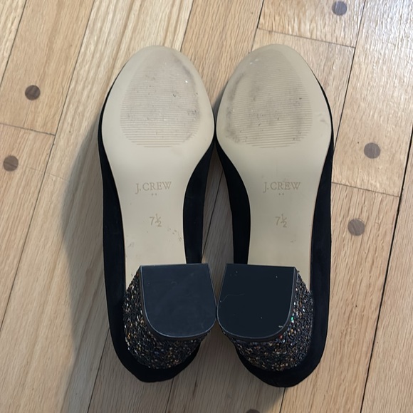 J. Crew Bryn black suede glitter block heels excellent condition - Picture 5 of 8